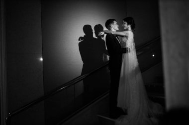 Güzel, genç bir çift yeni evli poz veriyor.