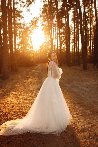 Finom Gyönyörű Menyasszony Erdőben — Stock Fotó