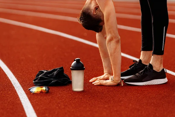 Young Man Exercising Stadium — Stock Photo, Image