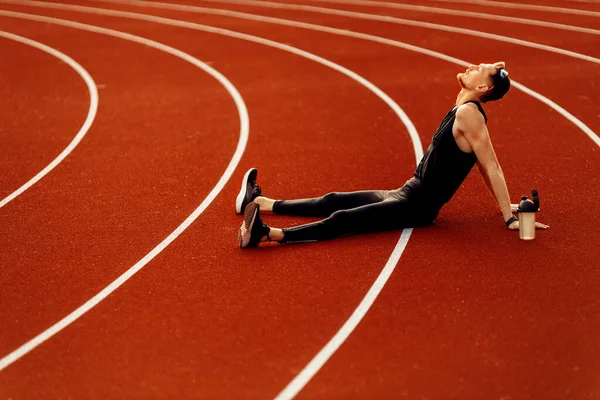 Young Man Exercising Stadium — Stock Photo, Image