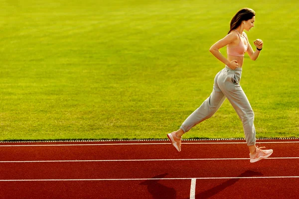 Young Fit Woman Exercising Stadium — Stock Photo, Image