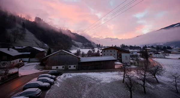 Colored winter morning in the austrian village, AUSTRIA / Stumm