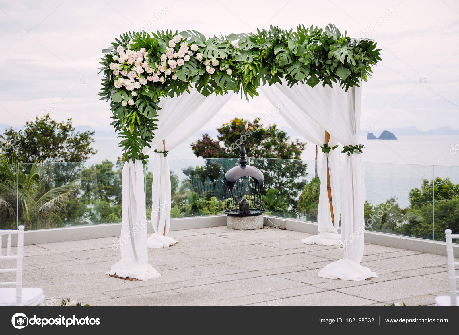 White Wedding Arch Decorated Flowers Floral Thailand Stock Photo