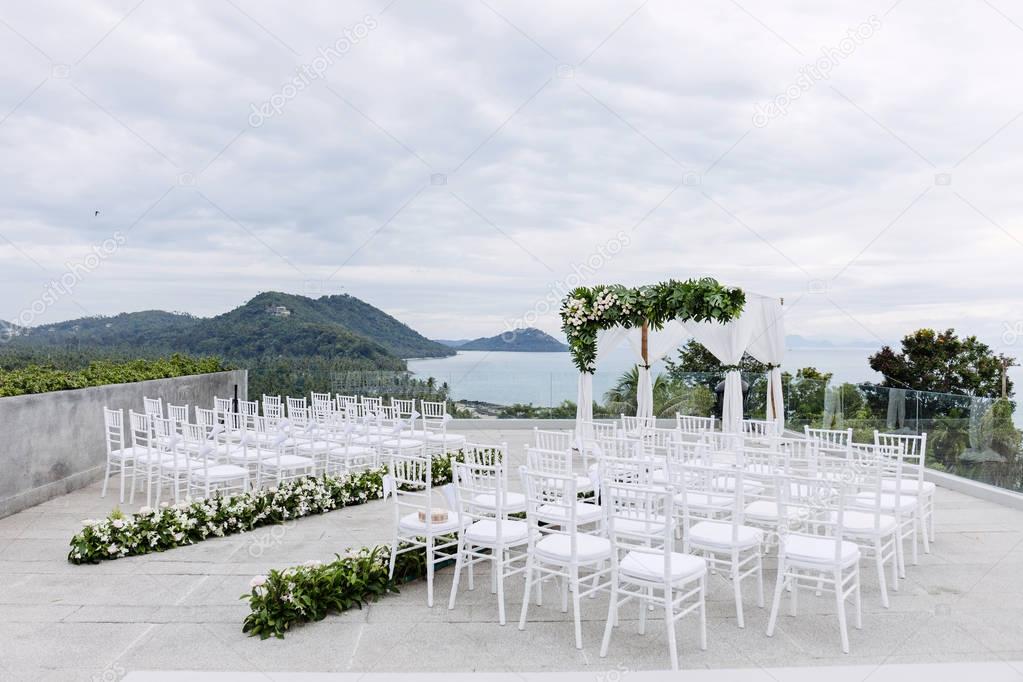Wedding Ceremony Venue Decoration, Beach Wedding Venue, Chair, Floral, Flower