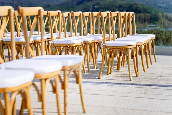 Folding Lawn Chair White Seat Preparation Beach Wedding Venue Samui — Stock Photo, Image