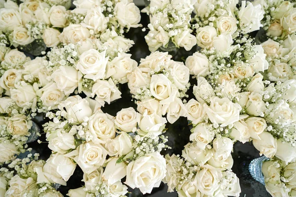 Bunch White Cream Roses Baby Breath Gypsophila Flowers Floral Wedding — Stock Photo, Image