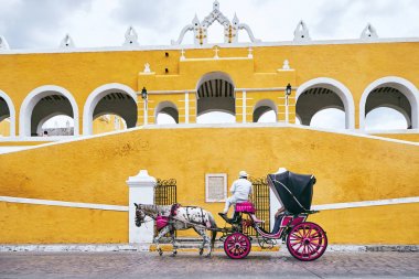 Horse carriage in the yellow city of Izamal clipart