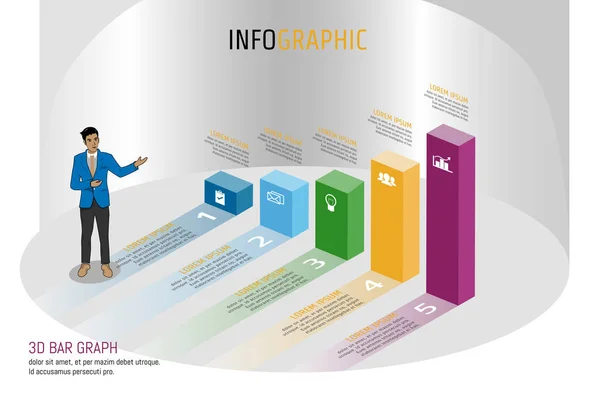 Isomatische Balkendiagramm-Stil Infografik Layout-Vorlage Design für Geschäftspräsentation, Vektor-Illustration — Stockvektor
