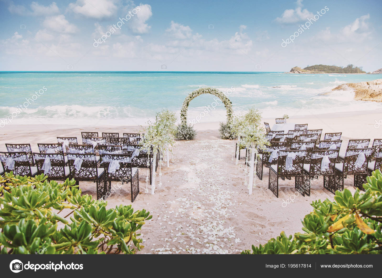 Beautiful Beach Wedding Venue Setting With Flowers Floral