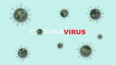 Coronavirus bakterisi mavi ekranda çoğalır. COVID-19 salgınının yayılması. Mikroskop altında büyük virüs hücreleri. 4k videosunda Coronavirus yazılıydı..