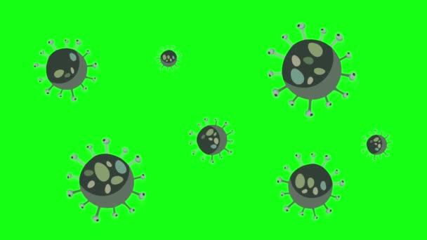 A koronavírus baktériumok egy zöld képernyőn szaporodnak. A COVID-19 járvány terjedése. Nagyméretű vírussejtek mikroszkóp alatt. — Stock videók