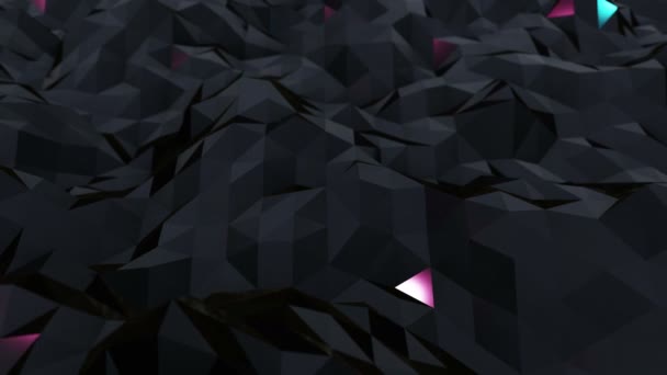 Волновое Движение Чёрных Низкополюсных Треугольников Бесшовный Цикл Абстрактный Фон Движения — стоковое видео