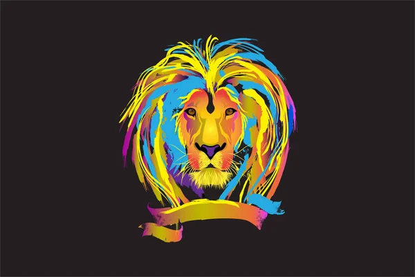 Tête Lion Vecteur Décoratif Avec Illustration Colorée Couleur Vibrante Pour — Image vectorielle