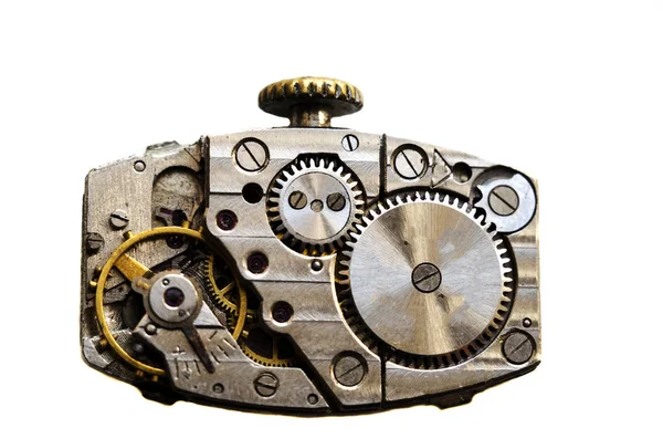 Крупний перегляд старого механізму годинника з шестернями і конекторами — стокове фото