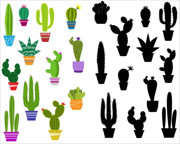 Vector Huis Cactus Pictogrammen Pictogrammen Van Cactus Een Vlakke Stijl — Stockvector