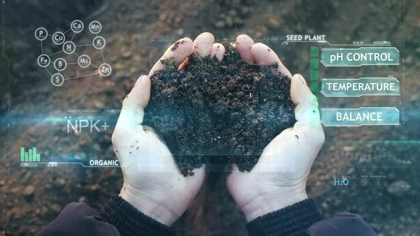 Agricoltura futura, Primo piano con la terra — Foto Stock