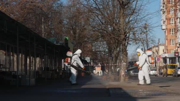 Desinfección de la calle. COVID-19 — Vídeos de Stock