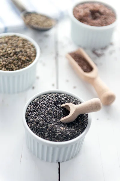 Chia hampa cannabis och lin seads — Stockfoto