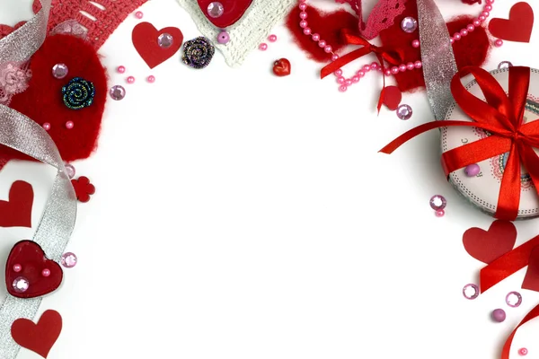 Frame Hearts Ribbons White Background Symbol Love Day Holy Valentine — Stock Photo, Image