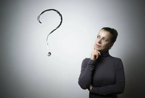 Pensive Woman Question Mark — Stock Photo, Image