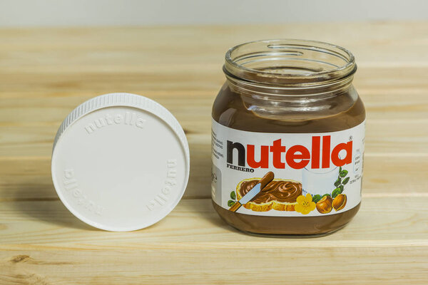 Kyiv, Ukraine - Aug 5th, 2017: Jar of Nutella. Chocolate cream, dessert.