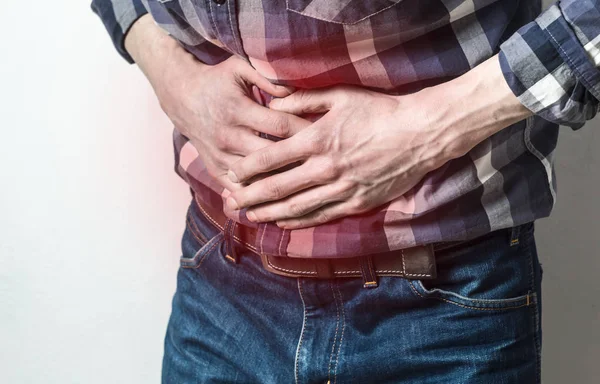 Concept Indigestion Man Holds His Stomach Diarrhea — Stock Photo, Image
