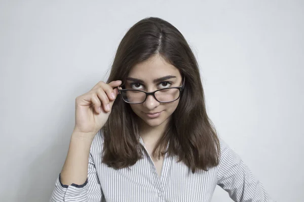 Portret Van Een Slim Indiase Meisje Studenten Dragen Van Een — Stockfoto