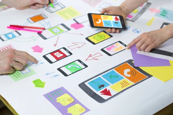 Creative web application development for mobile phones. Engineering sketch of the user interface.