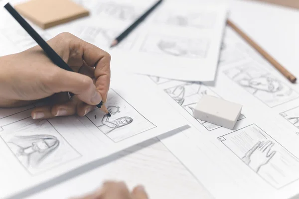 Artista Animador Desenha Storyboards — Fotografia de Stock