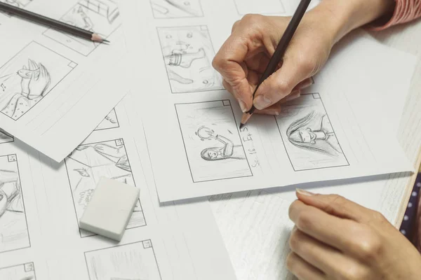 Artista Animador Desenha Storyboards — Fotografia de Stock