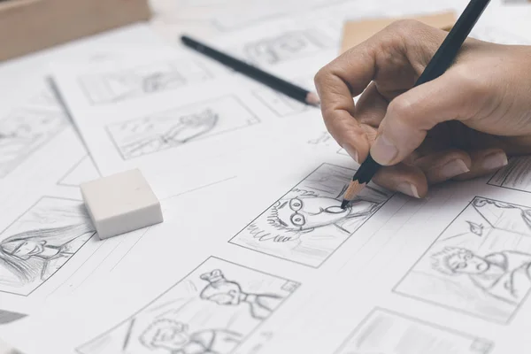 Artista Animador Dibuja Storyboards — Foto de Stock