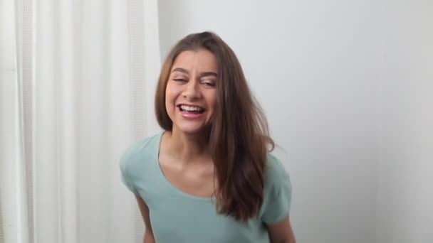 Portrait Happy Joyful Girl — Stock Video
