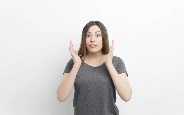 Frightened Shocked Young Woman — Stock Photo, Image