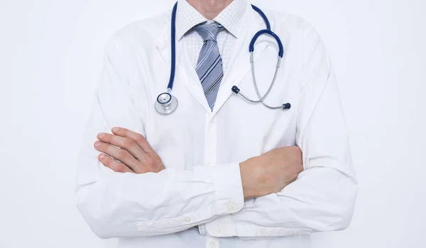 Médico Con Una Bata Blanca Con Estetoscopio —  Fotos de Stock