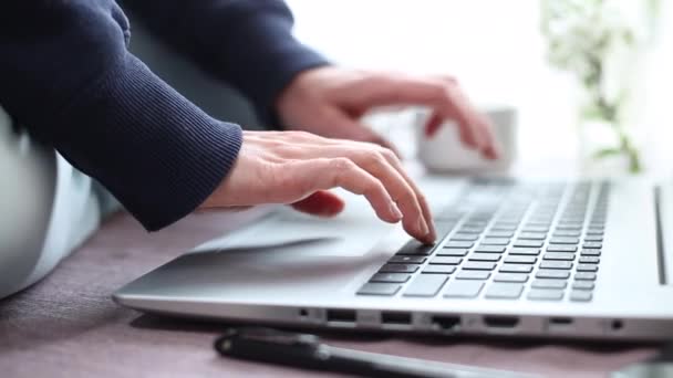 Las Manos Femeninas Están Escribiendo Teclado Portátil Mensaje Una Red — Vídeo de stock