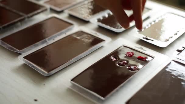 Making Bars Chocolate Berries — Stock Video