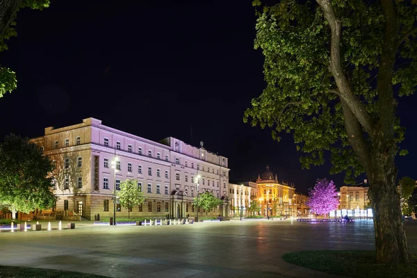 Piazza Nel Centro Lublino Notte — Foto Stock