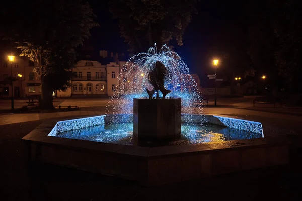 Beleuchteter Brunnen Auf Dem Marktplatz Krasnystaw lizenzfreie Stockfotos