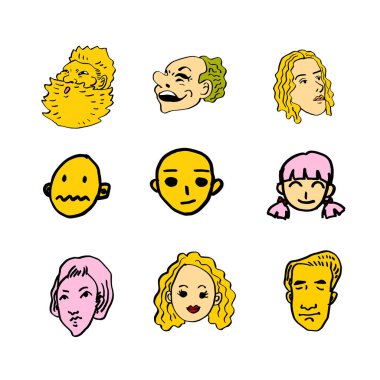 Karakter ifade / çizilmiş yüz el resimleri - vektör