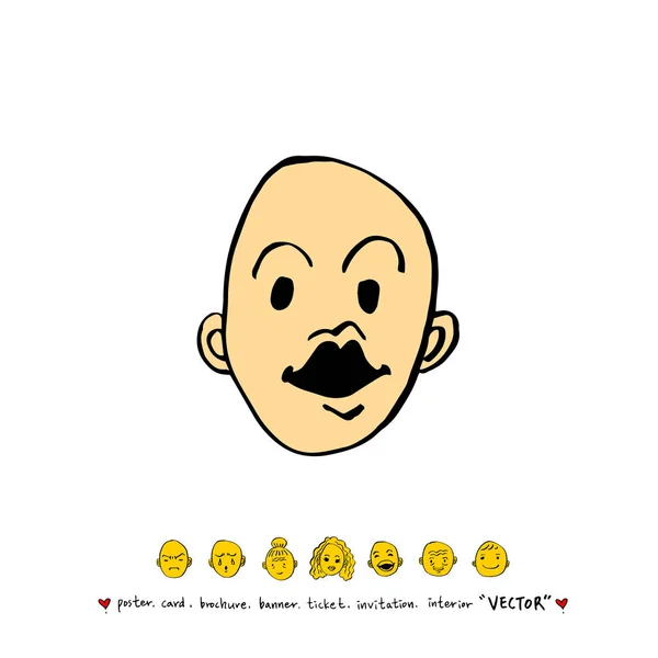 Expressão Caracteres Ilustrações Faciais Desenhadas Mão Vector —  Vetores de Stock