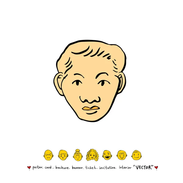 Expression Caractères Illustrations Faciales Dessinées Main Vecteur — Image vectorielle