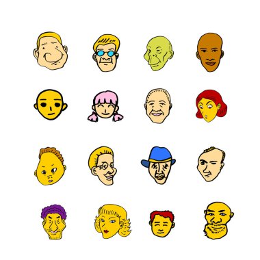 Karakter ifade / çizilmiş yüz el resimleri - vektör