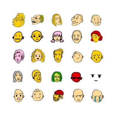 Karakter ifade / çizilmiş yüz el resimleri - vektör