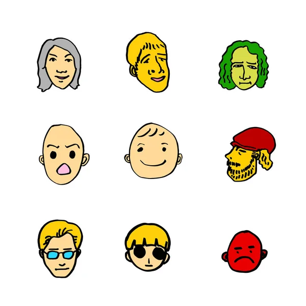 Expresión Caracteres Ilustraciones Faciales Dibujadas Mano Vector — Vector de stock