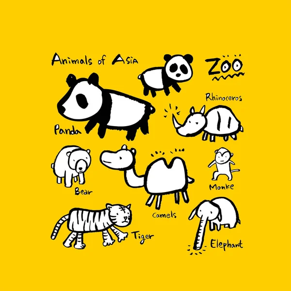 Desenho Animal Ilustração Desenhada Mão Jardim Zoológico Vector — Vetor de Stock