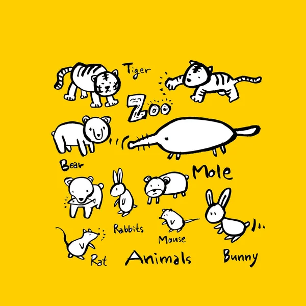 Animal Sketch Hand Drawn Zoo Illustration Vector — Stock Vector