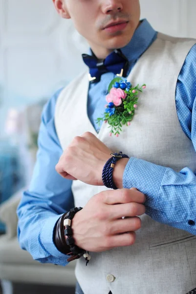 Stilvoller Mann Stylischer Typ Stilvolle Hochzeit Hemd Schmetterling Zubehör Männerdetails — Stockfoto