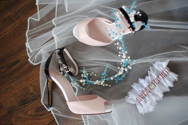 Casamento Elegante Detalhes Casamento Sapatos Femininos Acessórios Femininos Estilo Vida — Fotografia de Stock