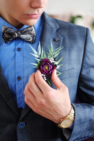 Gentleman at the wedding. Stylish man. Stylish wedding. Costume. Butterfly. Accessories. Men\'s details. White interior. Wedding decorations. Male life style.