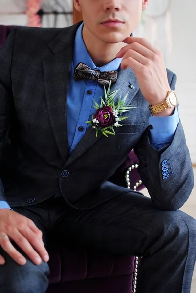 Gentleman Wedding Stylish Man Stylish Wedding Costume Butterfly Accessories Men — Stock Photo, Image